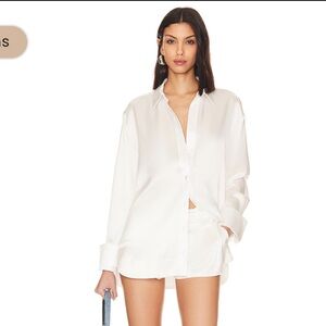SER.O.YA Women's Satin Button-Down Shirt in White